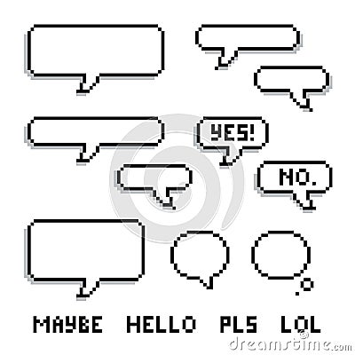 Flat empty pixel chat bubbles with a few popular words Vector Illustration